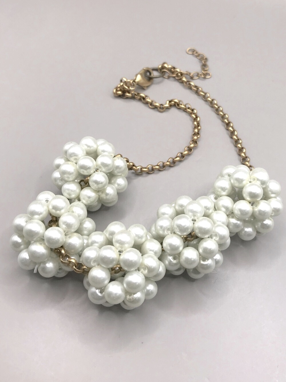 Lenora Dame Gold-Tone Chain with Faux White Pearl Clusters Necklace